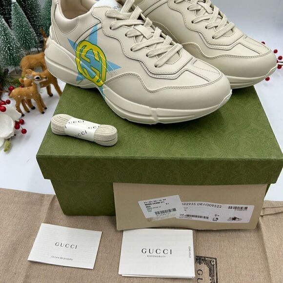 Men’s Gucci Rython star logo leather sneakers, size 9.5 made in Italy. - Picture 2 of 9